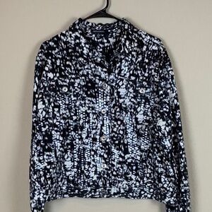 Notations Black/Off White Long Sleeve Lightweight Jacket w/ Clear Overlay Sequin